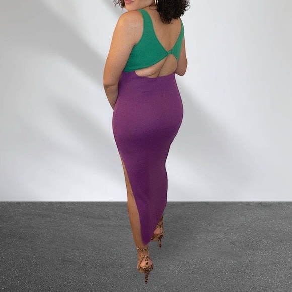 Green & Purple Cutout Midi Dress - Picture 2 of 2